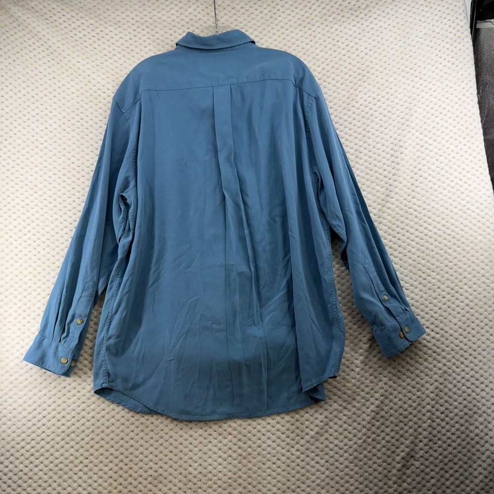 Ruff Hewn Button Down Shirt Mens XL Blue 100% Silk Herringbone Long Sleeve - Picture 8 of 8
